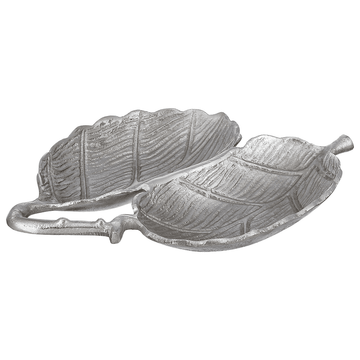 Leaf Shaped Hors D'oeuvre For Snacks & Nuts 2 Parts - Silver - Silver Plated Metal