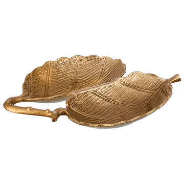 Leaf Shaped Hors D'oeuvre For Snacks & Nuts 2 Parts - Gold - Gold Plated Metal