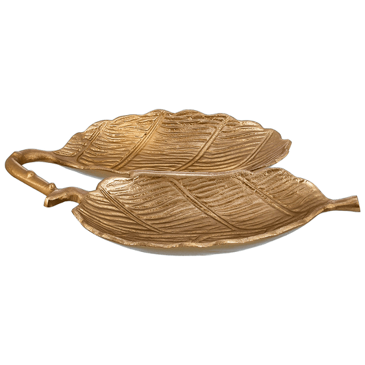 Leaf Shaped Hors D'oeuvre For Snacks & Nuts 2 Parts - Gold - Gold Plated Metal