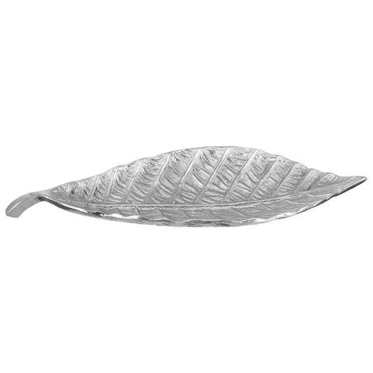 Leaf Shaped Plate For Snacks & Nuts - Silver - Silver Plated Metal