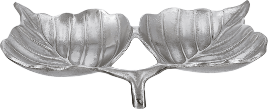 Leaf Shaped Hors D'oeuvre For Snacks & Nuts 2 Parts - Silver - Silver Plated Metal