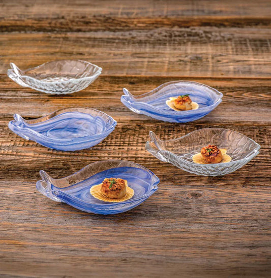 Ardacam - Aquarium Fish Small Glass Serving Plate - Blue & White - 16x11.5cm