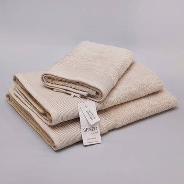 Senzo - Bath Towel Set 3 Pieces - Beige - 100% Egyptian Cotton