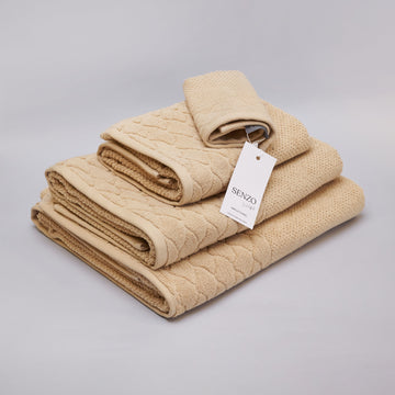 Senzo - Bath Towel Set 4 Pieces - Beige - 100% Egyptian Cotton