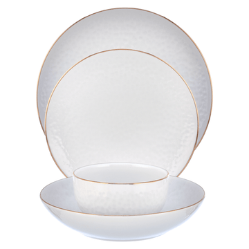 Senzo - Hammered Daily use Dinner Set 24 Pieces - Gold - Porcelain