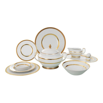Falkenporzellan - Diamond Dinner Set 59 Pieces - White & Gold - Porcelain