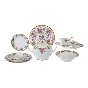 Falkenporzellan - Dinner Set 59 Pieces - Bone China - Flowers & Gold