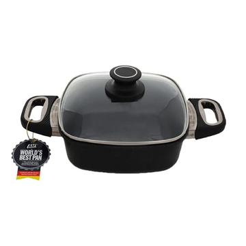 AMT Squared Pot 20 cm x 20 cm with handles - 7 cm,  black with Glass Lid