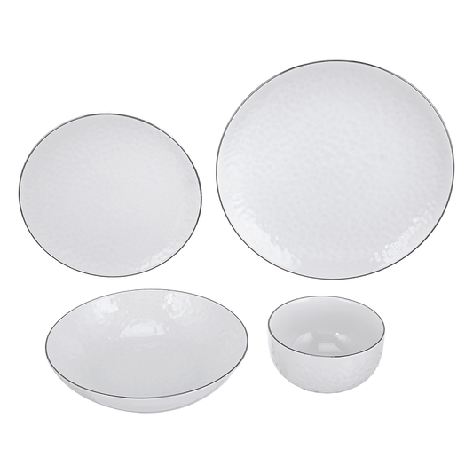 Senzo - Hammered Daily Use Dinner Set 24 Pieces - Silver Rim - Porcelain