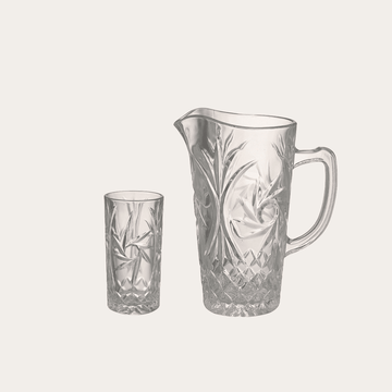Drink Set 7 Pieces - Decorated Glass