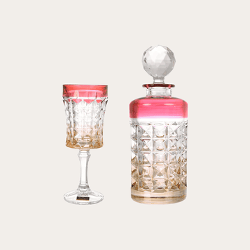 Bohemia Crystal - Diamond Drink Set 7 Pieces - Red & Yellow - Crystal
