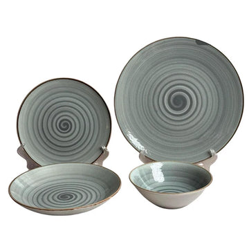 Tulu - Dinner Set 24 Pcs Grey with Brown rim