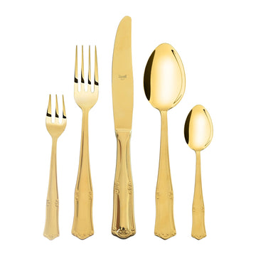 Mepra - Daily use Cutlery Set 30 Pieces - Stainless Steel - Gold - Wooden Box