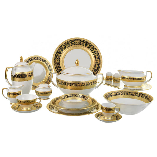 Falkenporzellan - Dinner Set 112 Pieces - Porcelain - Black & Gold