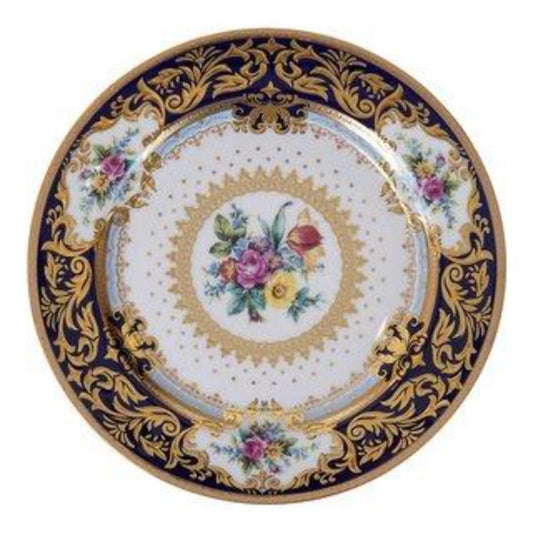 Falkenporzellan Dinner Set 112pcs - Bone China - Flowers Blue & Gold - 1300031