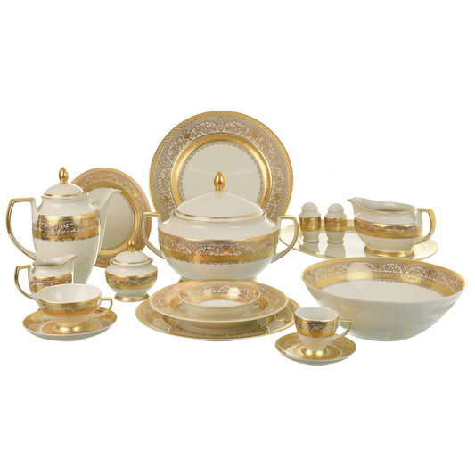 Falkenporzellan - Dinner Set 112 Pieces - Porcelain - Beige & Gold