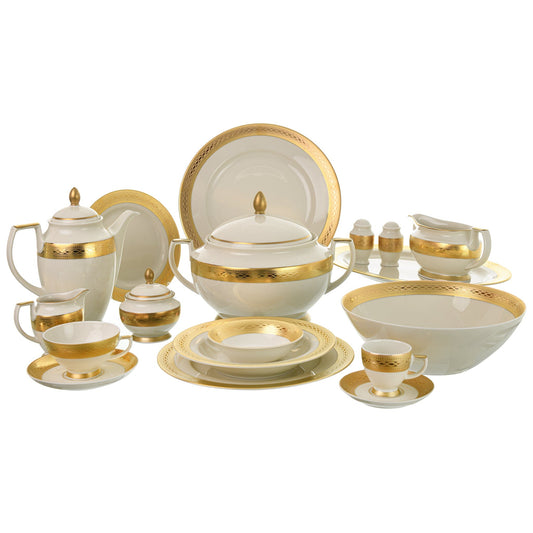 Falkenporzellan - Dinner Set 112 Pieces - Porcelain - Gold