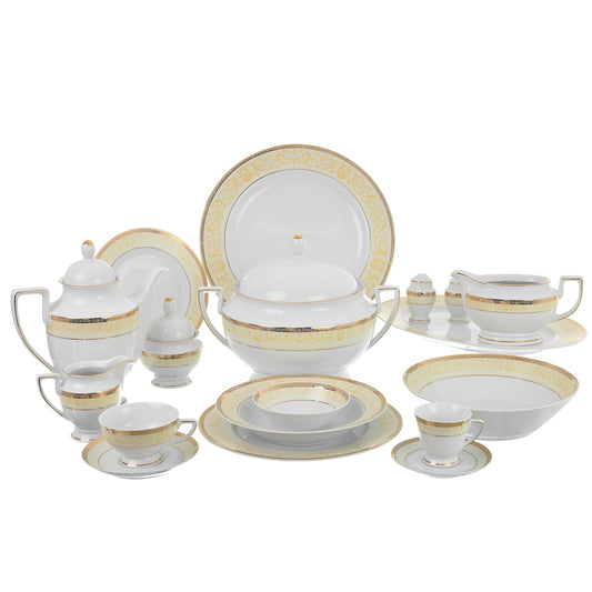 Falkenporzellan - Dinner Set 112 Pieces - Porcelain - Yellow & Gold