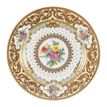 Falkenporzellan - Dinner Set  112 Pieces - Bone China - Creamy & Gold with Flowers