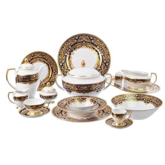 Falkenporzellan - Dinner Set 112 Pieces - Porcelain - Blue & Gold