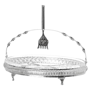 Queen Anne - Oval Hors d'oeuvre 4 Parts with 1 Serving Fork - Silver Plated Metal & Glass - 29x20cm