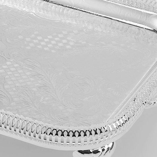 Queen Anne - Rectangular Tray with Handles - Silver Plated Metal - 51.5x29cm