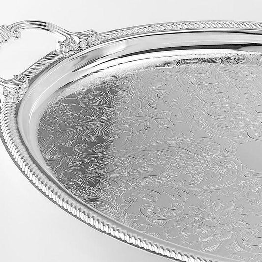 Queen Anne - Oval Tray with Handles - Silver Plated Metal - 50.5x33cm
