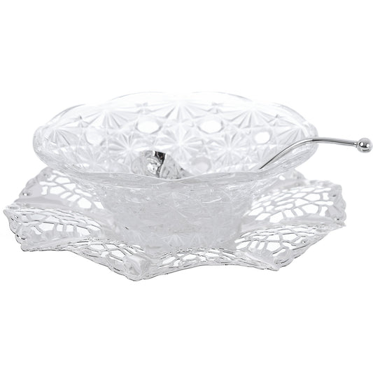 Queen Anne - Bowl Set 6 Pieces with Saucers & Spoons - Silver Plated Metal & Glass - 17.5x5.25cm