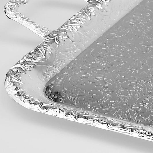 Queen Anne - Rectangular Tray with Handles - Silver Plated Metal - 44x25cm