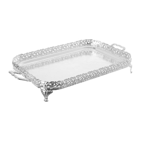 Queen Anne - Rectangular Tray with Handles & Legs - Silver Plated Metal - 50x29cm