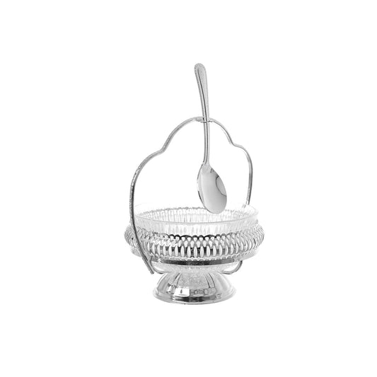 Queen Anne - Bowl Set with Dessert Spoons & Handle - 6 Pieces - Silver Plated Metal with Glass