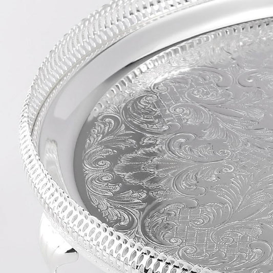 Queen Anne - Round Tray with Legs - Silver Plated Metal - 35cm