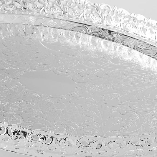 Queen Anne - Oval Tray with Handles & Legs - Silver Plated Metal - 47x25.5cm