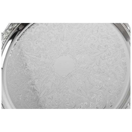Queen Anne - Round Tray With Handles - 36cm - Silver Plated Metal