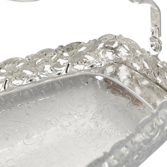 Queen Anne - Cookies Tray with Swing Handle & Legs - Silver Plated Metal - 40x15cm