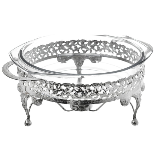 Queen Anne - Round Food Warmer With Handles & Candle - 29.5x23.5x19.5cm - Silver Plated Metal