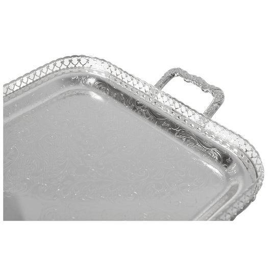 Queen Anne - Rectangular Tray with Handles - Silver Plated Metal - 62.5x34.5cm