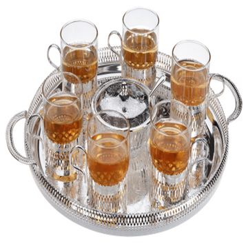 Queen Anne Round Tea Set with Sugar Dish & Spoon - Silver