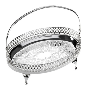 Queen Anne - Oval Tray with Swing Handle & Legs - Silver Plated Metal - 23x14.5cm