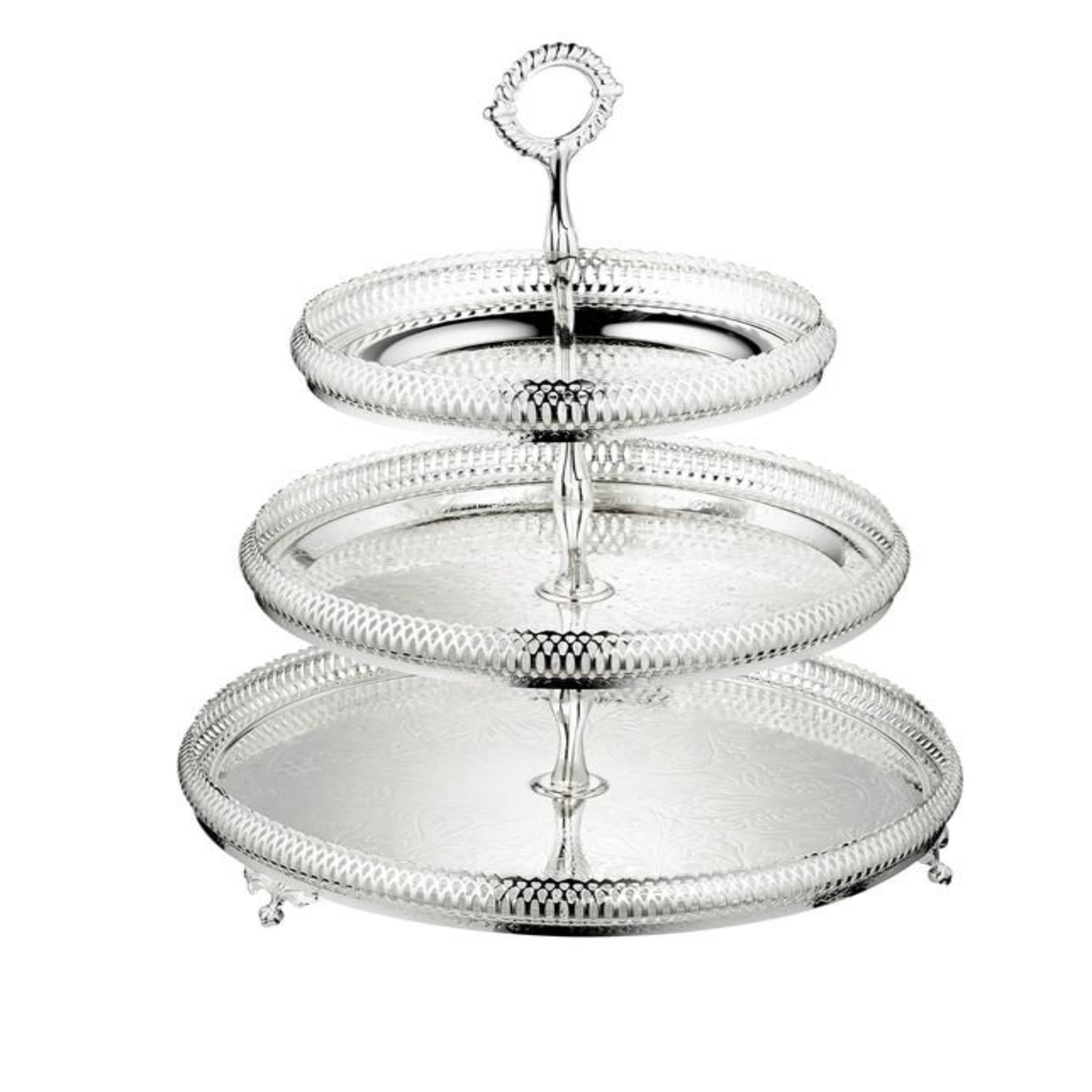 Queen Anne 3 Tier Gallery Cake Stand Silver Plated Metal 18cm