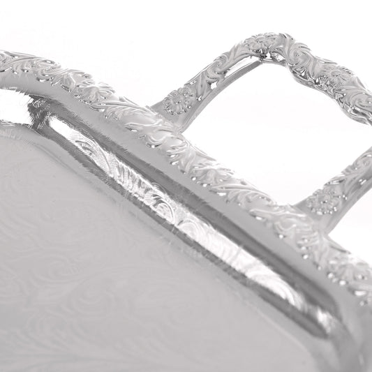 Queen Anne - Rectangular Tray with Handles & Legs - Silver Plated Metal - 44x24.5cm
