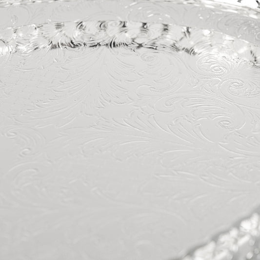 Queen Anne - Oval Tray with Handles & Legs - Silver Plated Metal - 47x25.5cm