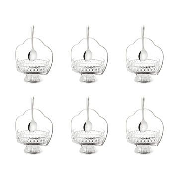 Queen Anne - Bowl Set with Dessert Spoons & Handles - 6 Pieces - Silver Plated Metal with Glass