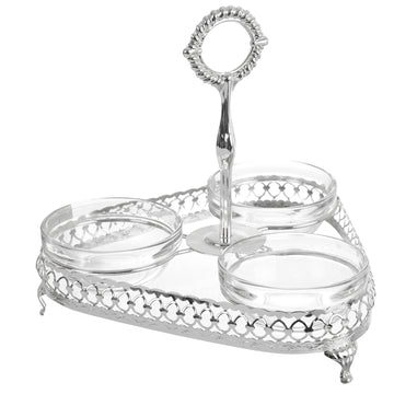 Queen Anne - Triangular Hors D'oeuvre - 3 Parts - 22x21cm - Silver Plated Metal