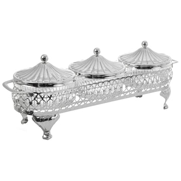 Queen Anne - Round Bowl Set with Silver Plated Stand 3 Pieces - Silver Plated Metal & Glass - 31.5x11cm