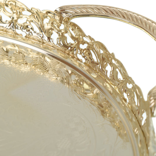 Queen Anne - Round Tray With Handles - 28cm - Silver Plated Metal