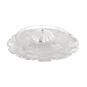 Queen Anne - Round Hors d'oeuvre 5 Parts with Silver Plated Center Cover & Tray - Silver Plated Metal & Glass - 25cm