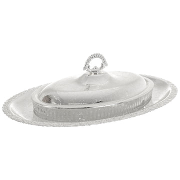 Queen Anne - Oval Hors d'oeuvre 4 Parts with Tray - Silver Plated Metal & Glass - 31x20cm