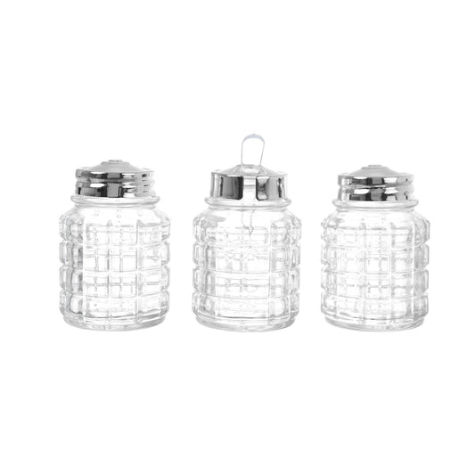 Queen Anne - Leaf Design Base with Side Handle 4 Pieces - Silver Plated Metal, Glass & Plastic