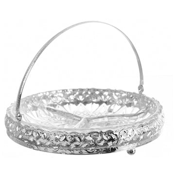 Queen Anne - Round Hors d'oeuvre with Handle - Silver Plated Metal - 23cm